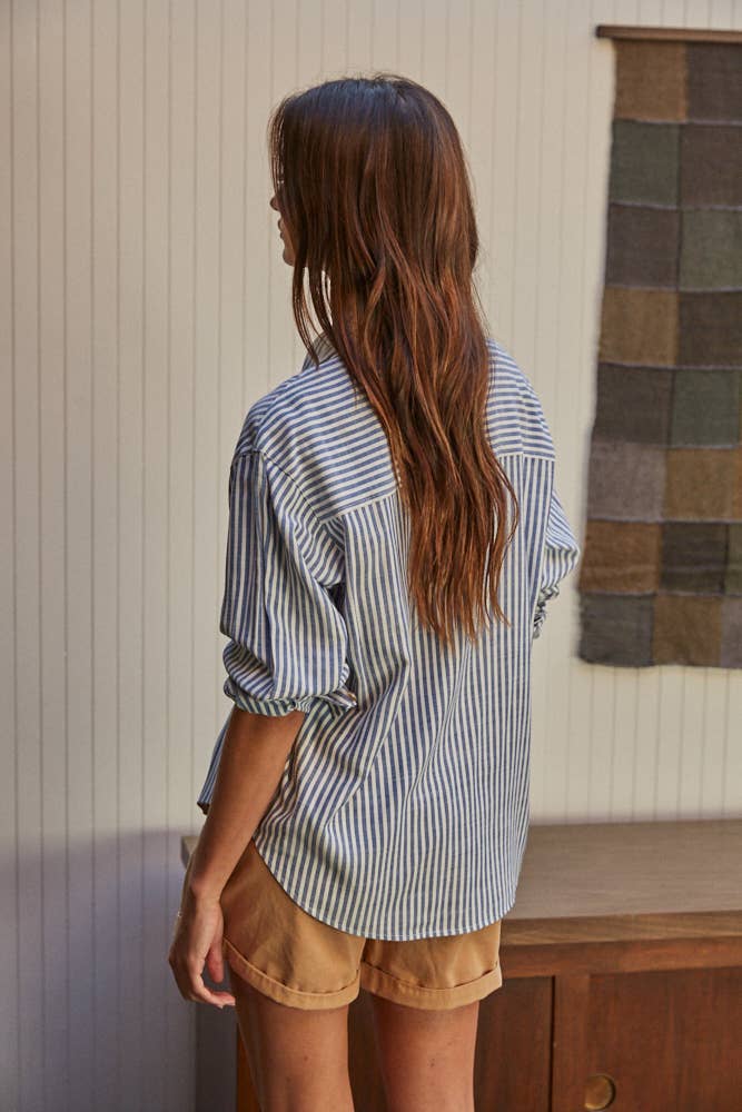 Wendy - Woven Cotton Collar Neck Button Front Long Sleeve