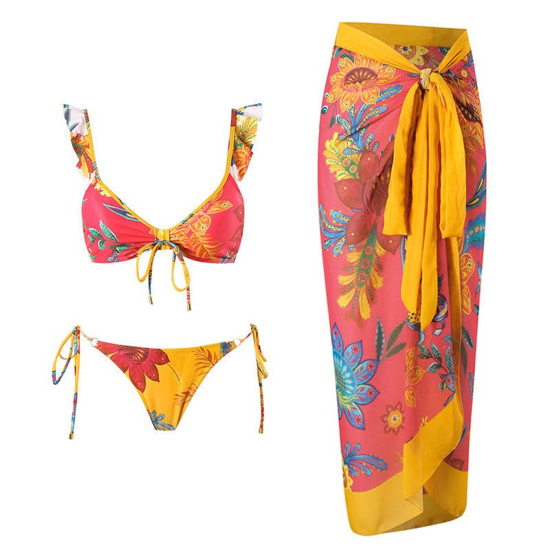 Rio - Ruffle Shoulder Straps Bikini Set with Cover