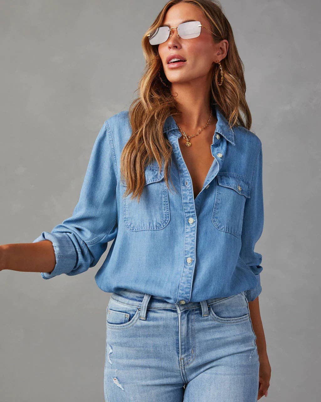 Emmie Denim Pocket Long Sleeves Shirt