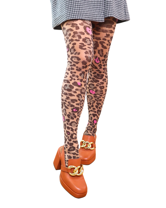 Pink Pop Leopard Print Sheer Tights