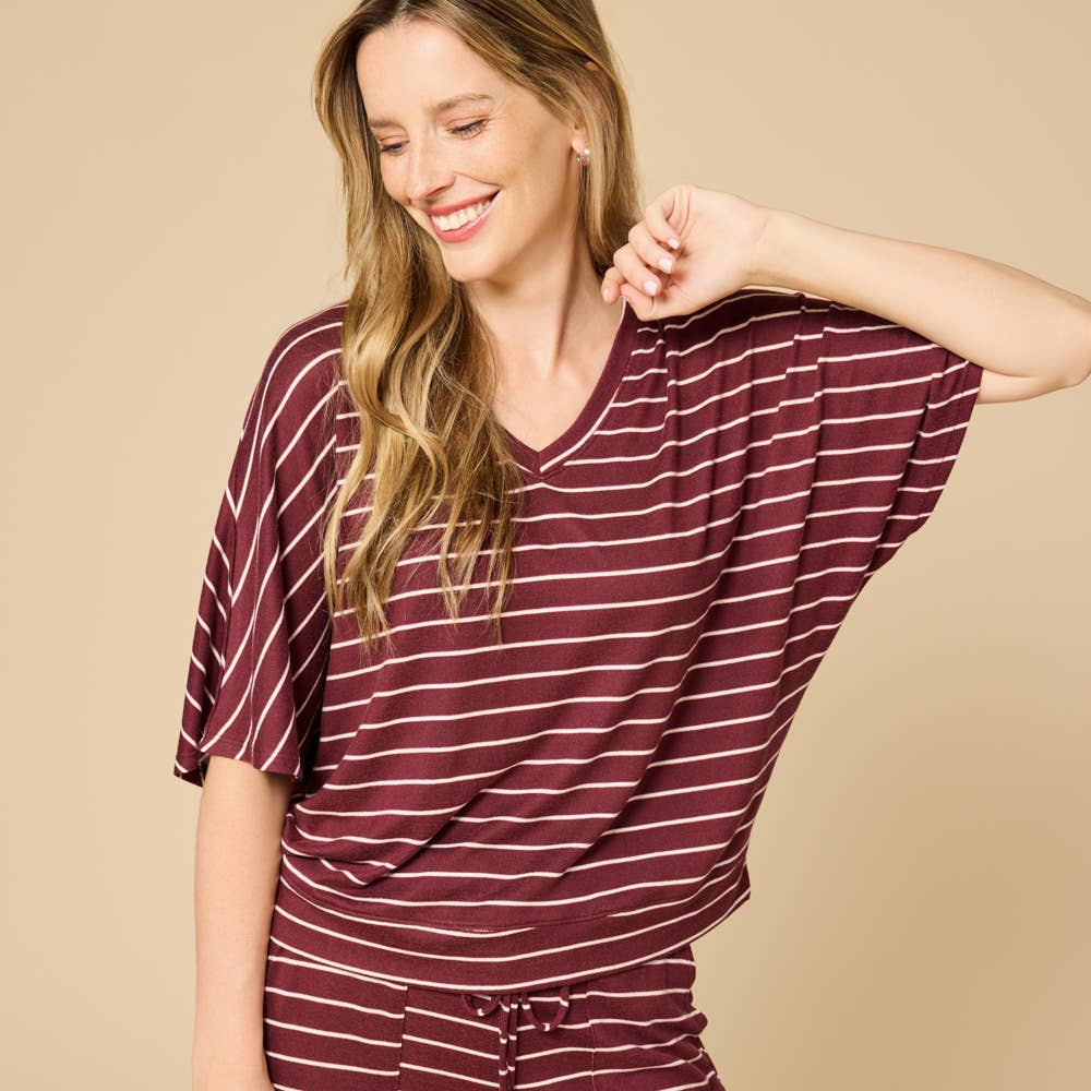 Striped Dream V-Neck Capri Lounge Set – Buttery Soft 2-Piece