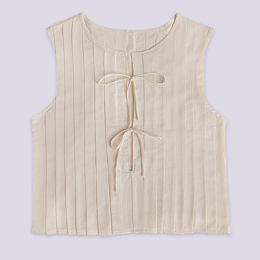 Dani - Pleated bow tie front sleeveless top