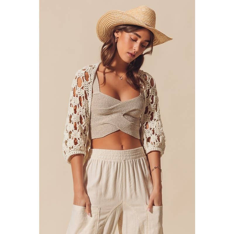 Olivia - Open Net Crochet Summer Crop Shrug Cardigan