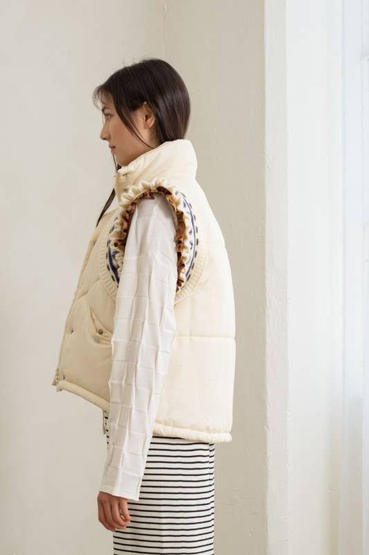 Penny - Elegant Embroidered Puffer Vest