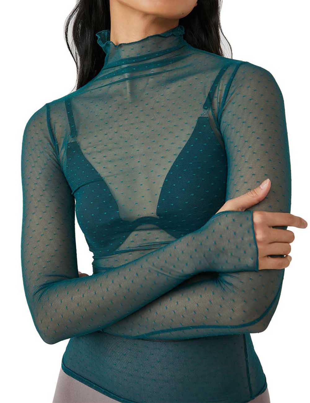 Ladies Polka Dot Mesh Turtleneck Layering Top