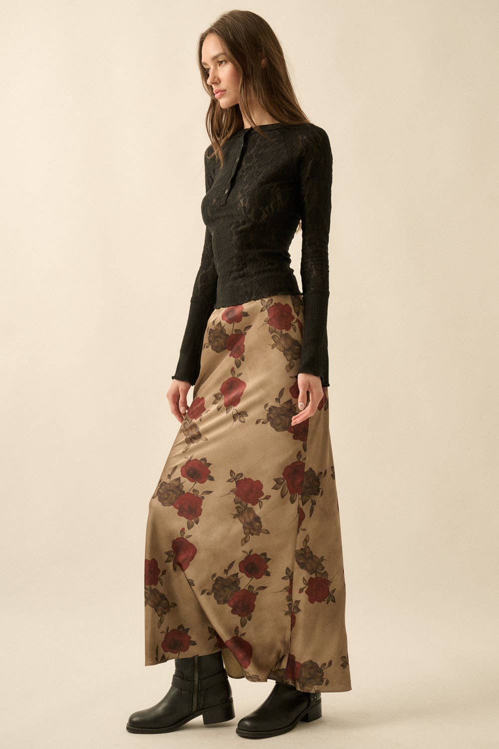 Rory Satin Floral Maxi Skirt