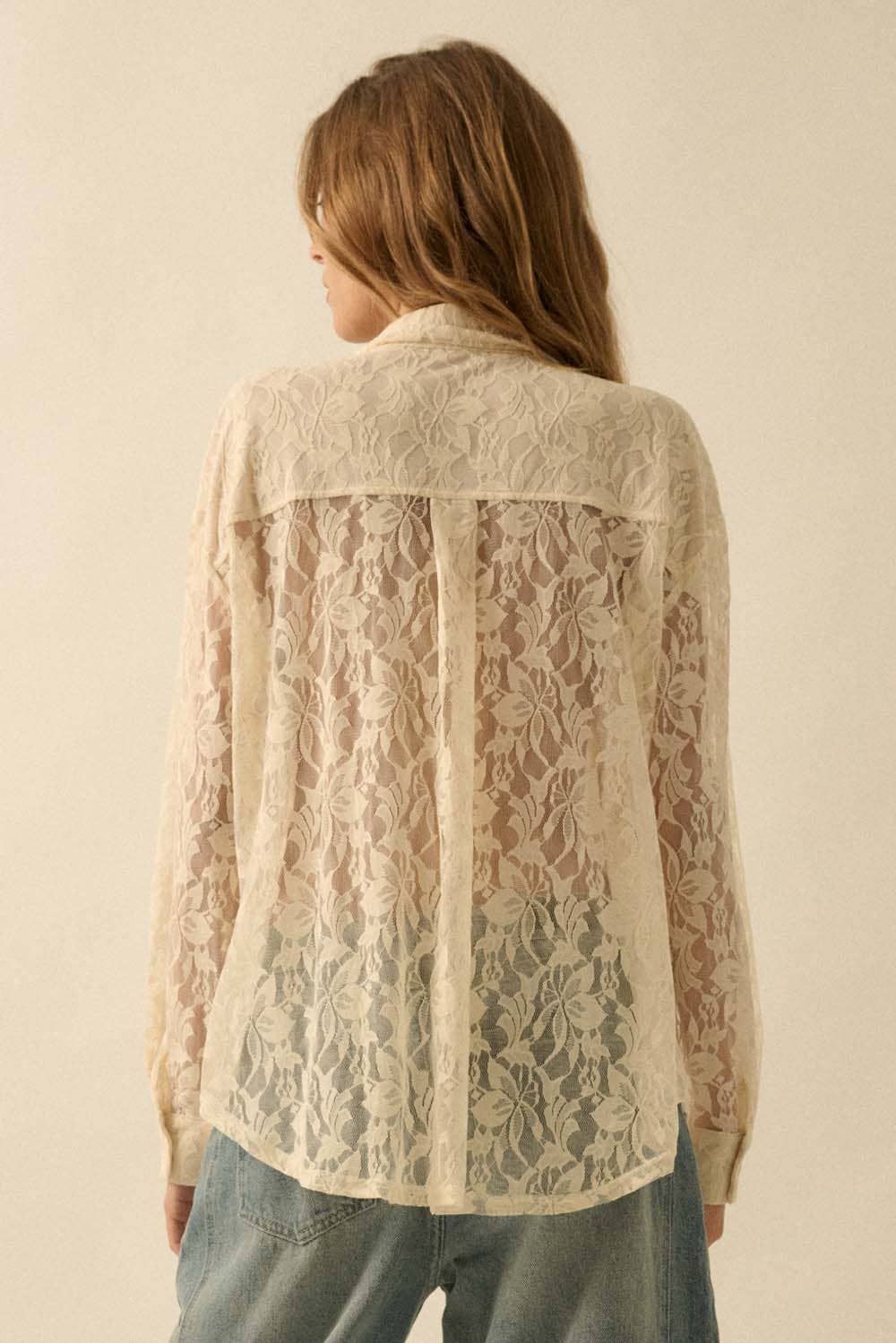 Francine Floral Lace Button-Up Pocket Shirt