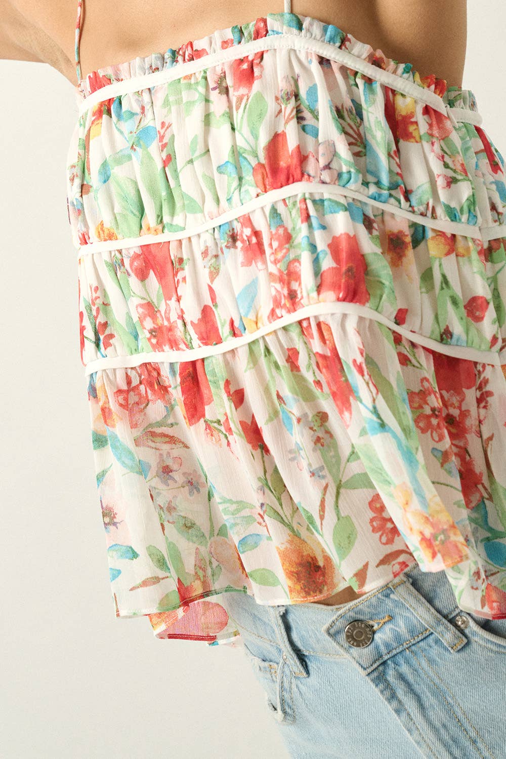 Floral Chiffon Tiered Ruffle Cami Top