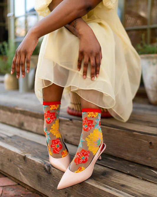 Flower Power Sheer Crew Sock