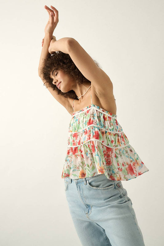 Floral Chiffon Tiered Ruffle Cami Top