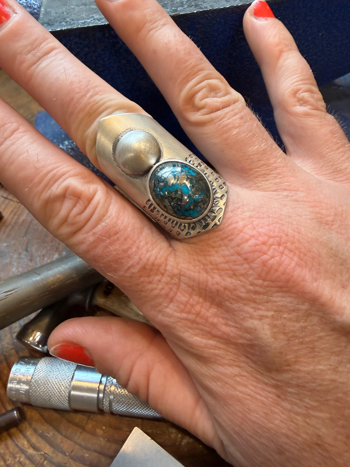 Persian Turquoise Shield Ring - Adjustable