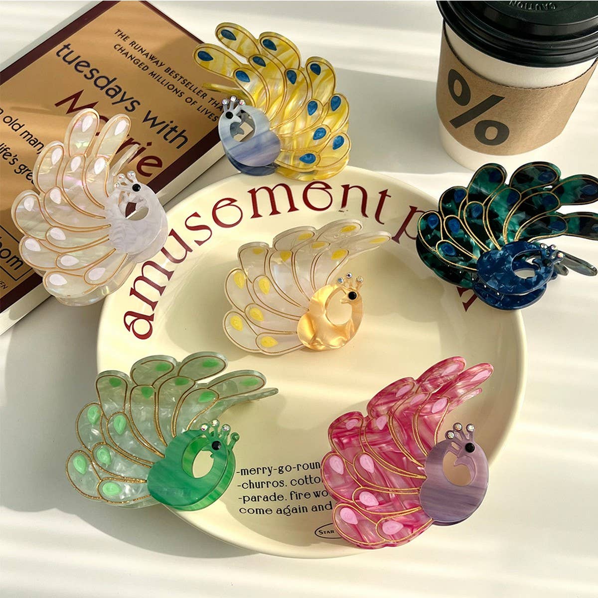 Peacock Acetate Claw Hair Clip