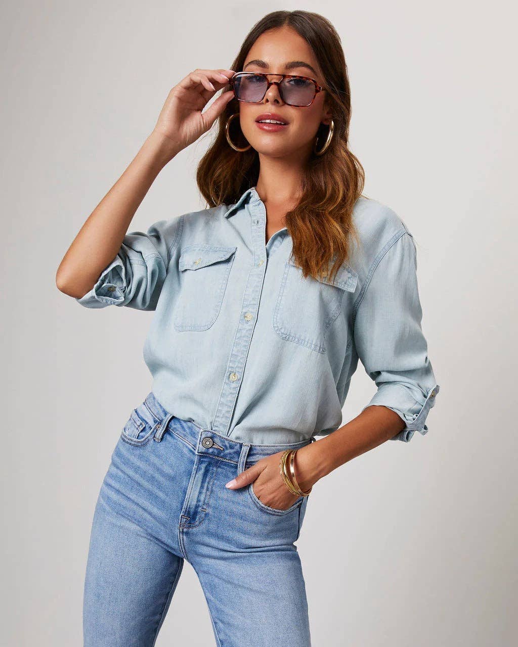 Emmie Denim Pocket Long Sleeves Shirt