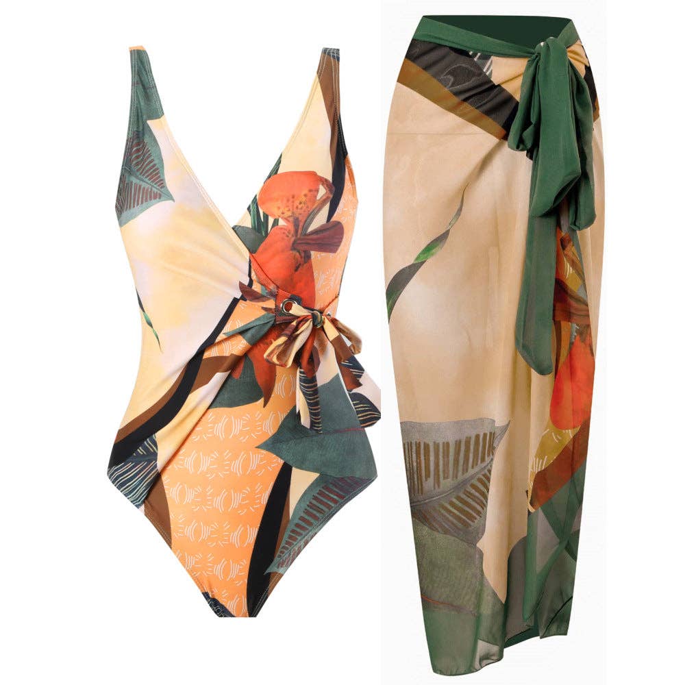 Tai - Multicolor Floral Print One Piece Swimweai with Cover