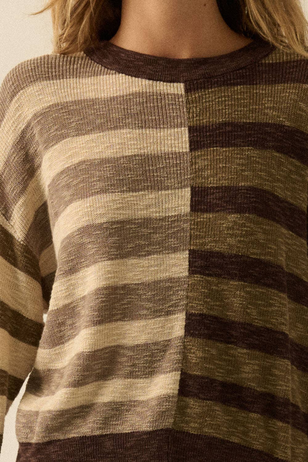 Claire - Contrast Color Stripes Ribbed-Knit Sweater