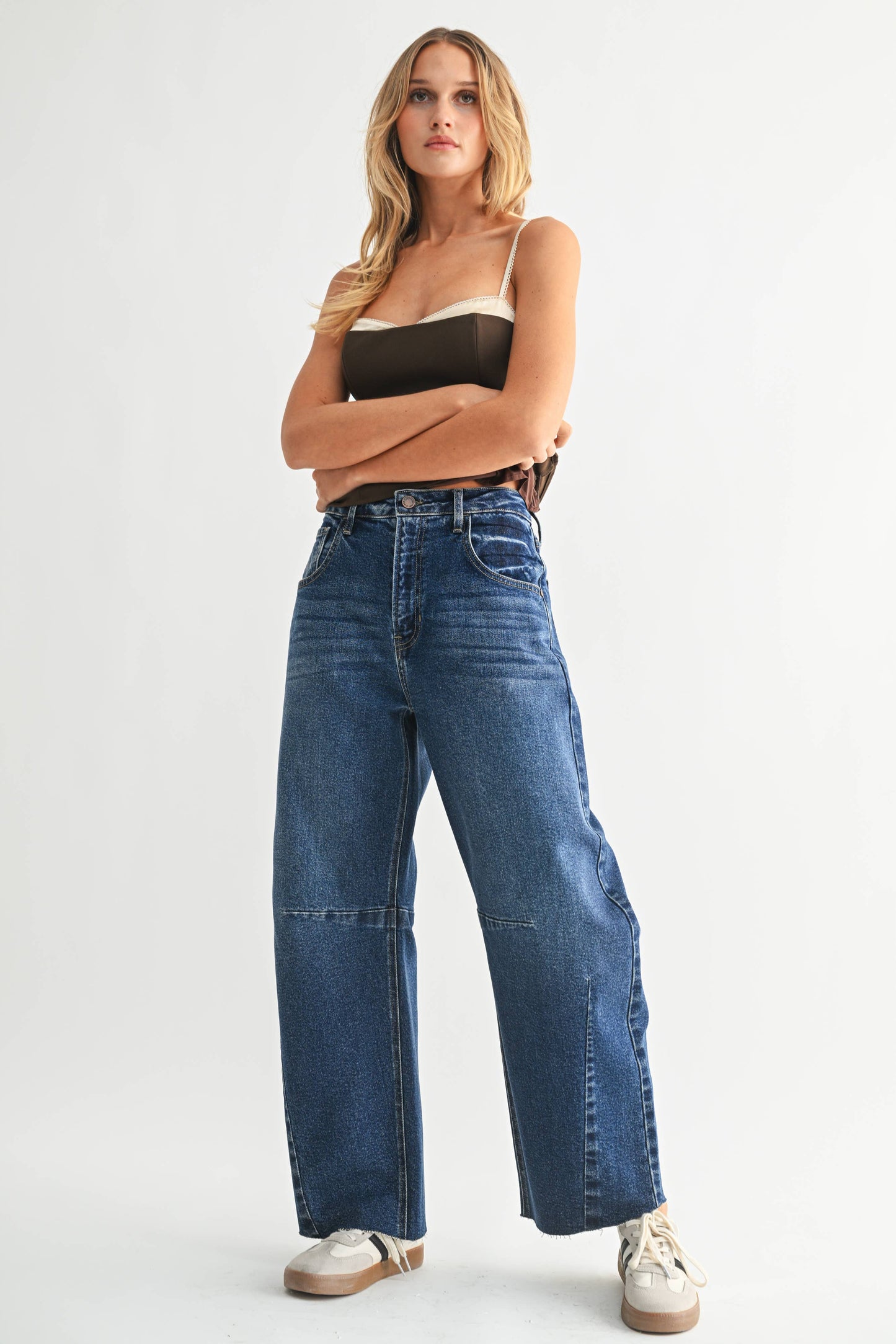 Barrel Jean w/ Seams - Dark Denim