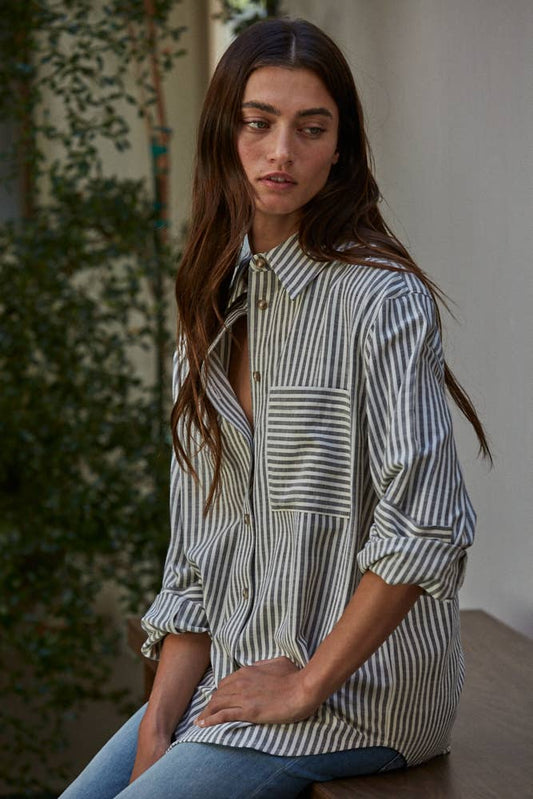 Wendy - Woven Cotton Collar Neck Button Front Long Sleeve