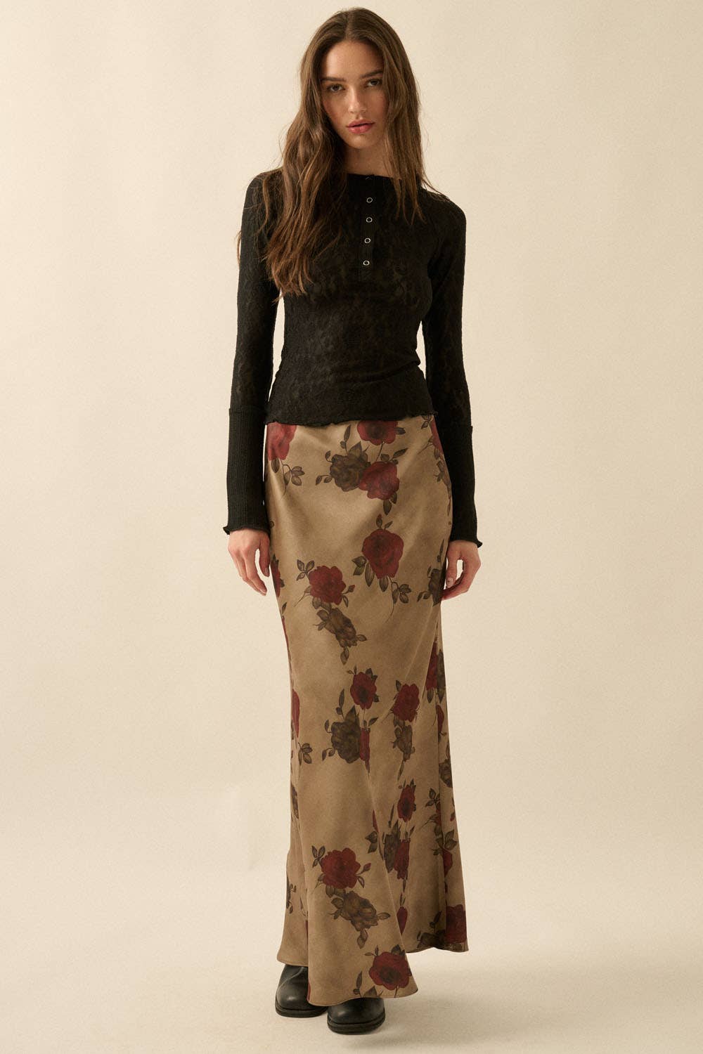 Rory Satin Floral Maxi Skirt