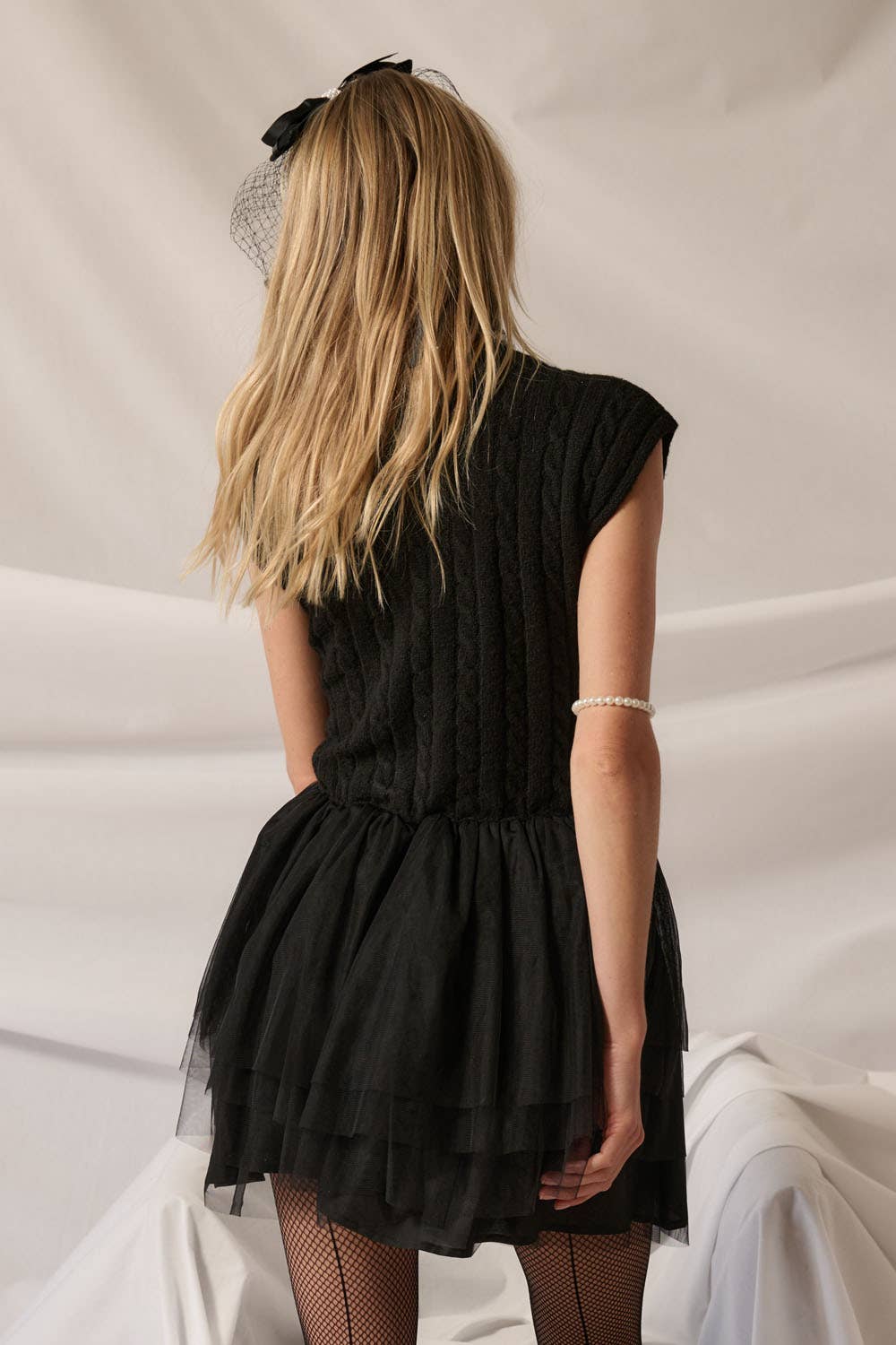 Tess - Turtleneck Sweater Bodice Ruffled Tulle Mini Dress