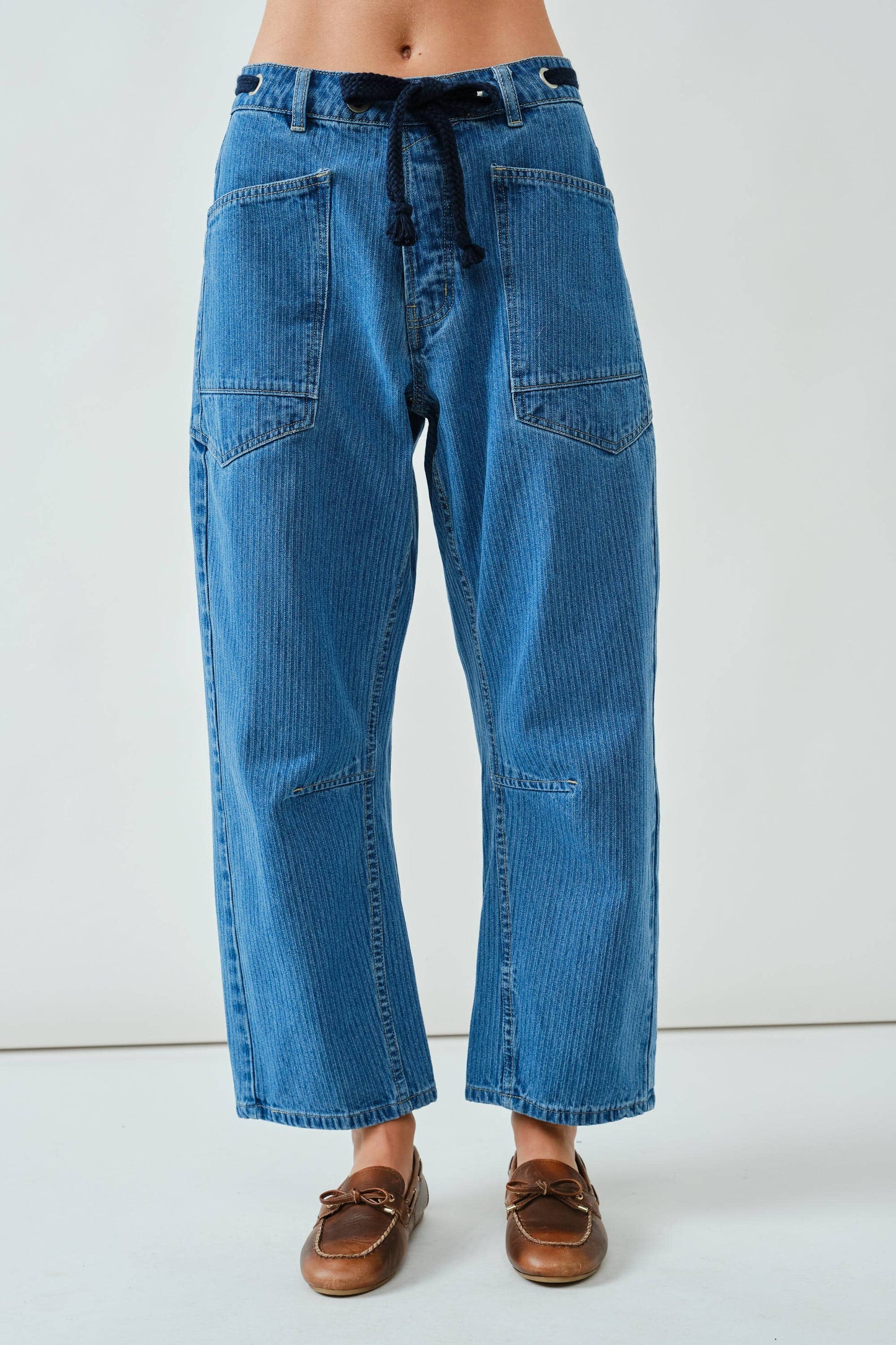 Bailey - Barrel Denim Pants With Eyelet Waist