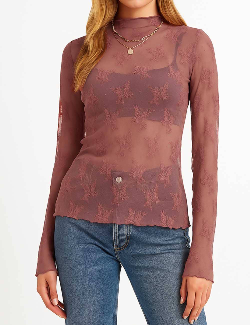 Lux Lace Sheer Long-Sleeve Top