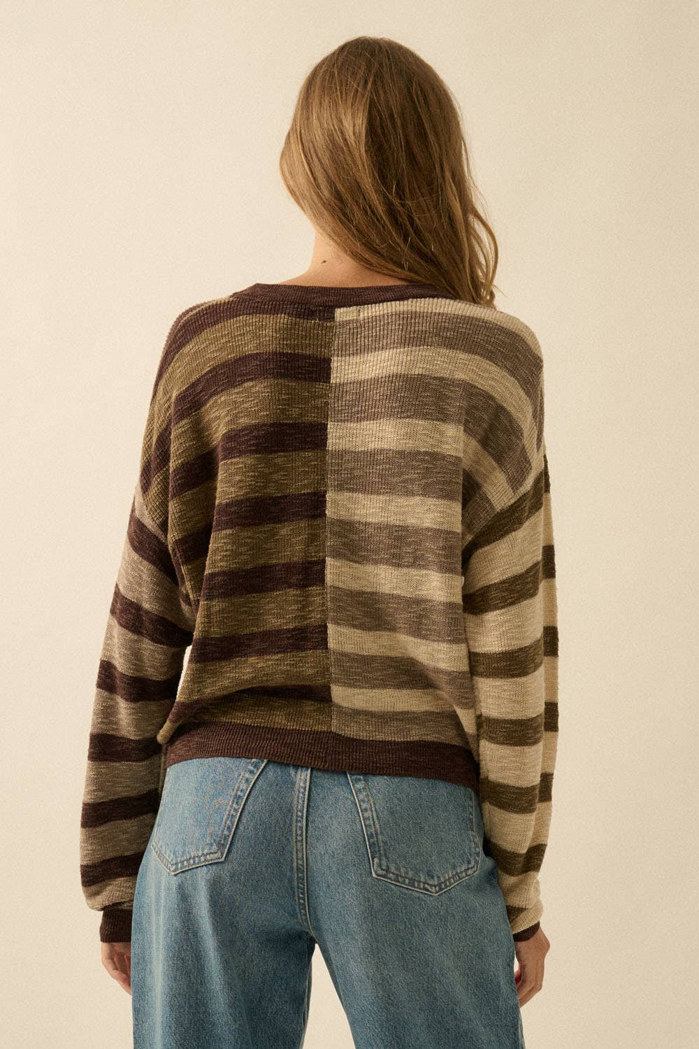 Claire - Contrast Color Stripes Ribbed-Knit Sweater