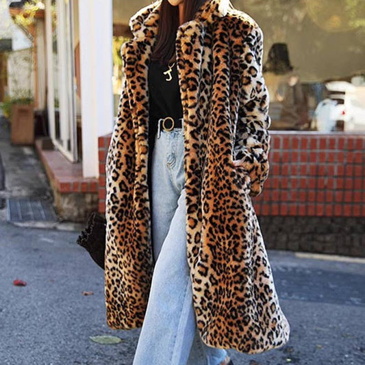 Audrey - Street Wild Leopard Pattern Faux Fur Long Coat