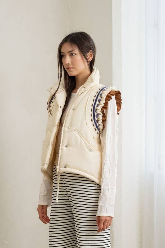 Penny - Elegant Embroidered Puffer Vest