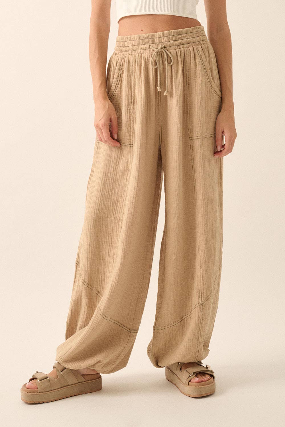 Mandi - Mineral Washed Crinkle Cotton Parachute Pants