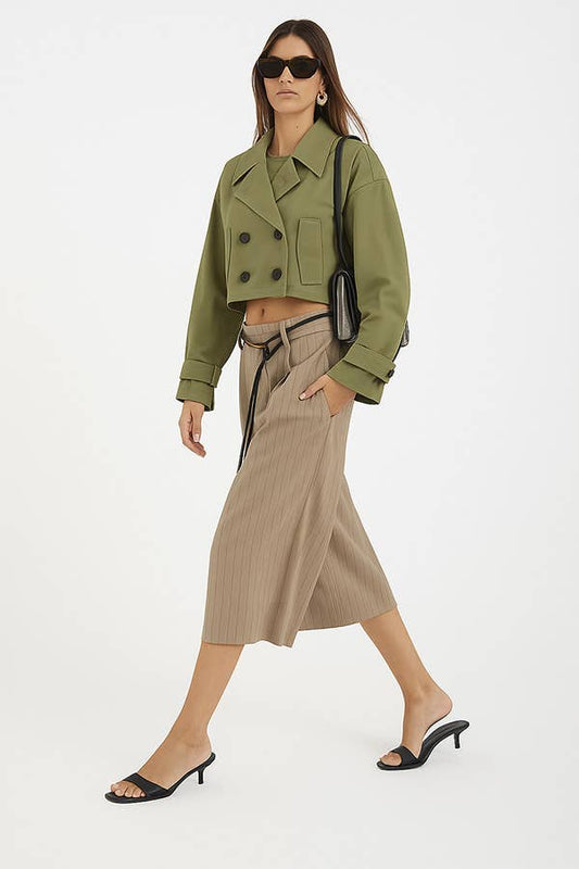 Audrey Cropped Double-Breasted Trench Jacket
