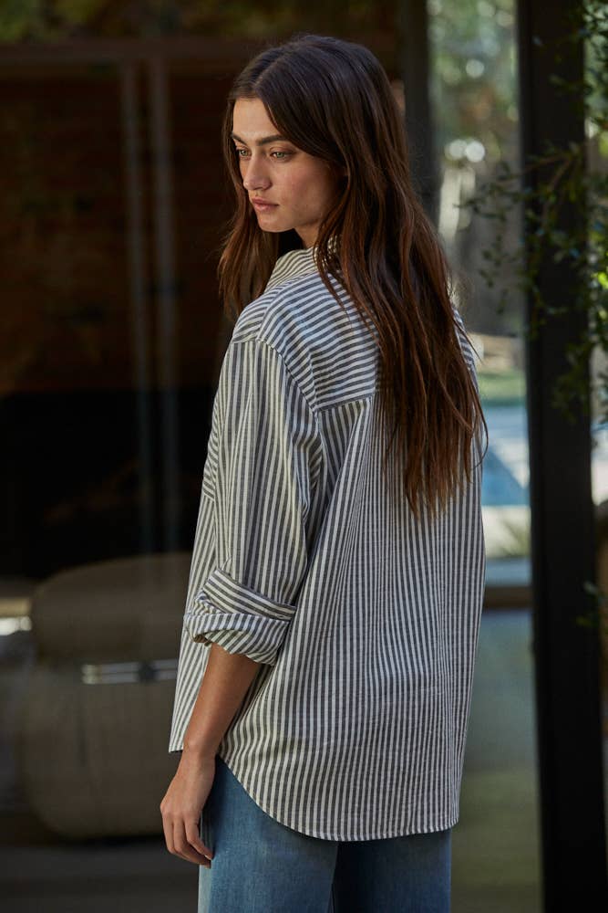 Wendy - Woven Cotton Collar Neck Button Front Long Sleeve