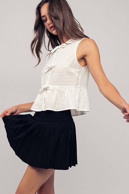 Robin -Romantic Triple Bow Front Textured White Babydoll Vest