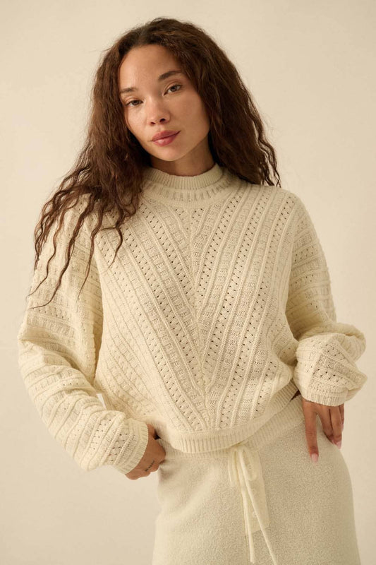 Iris - Solid Cable Knit Dolman-Sleeve Sweater