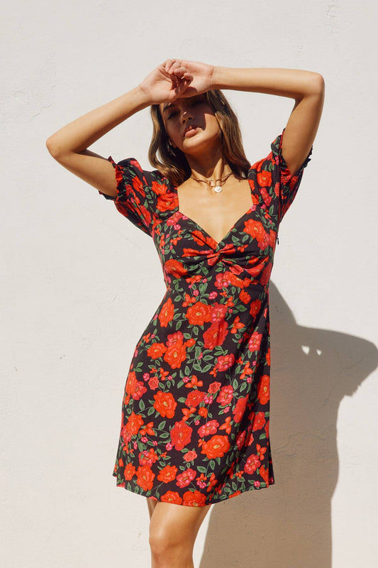 Rosie -  Print Twist Knot Mini Dress