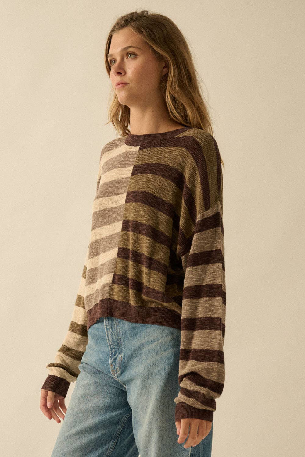 Claire - Contrast Color Stripes Ribbed-Knit Sweater