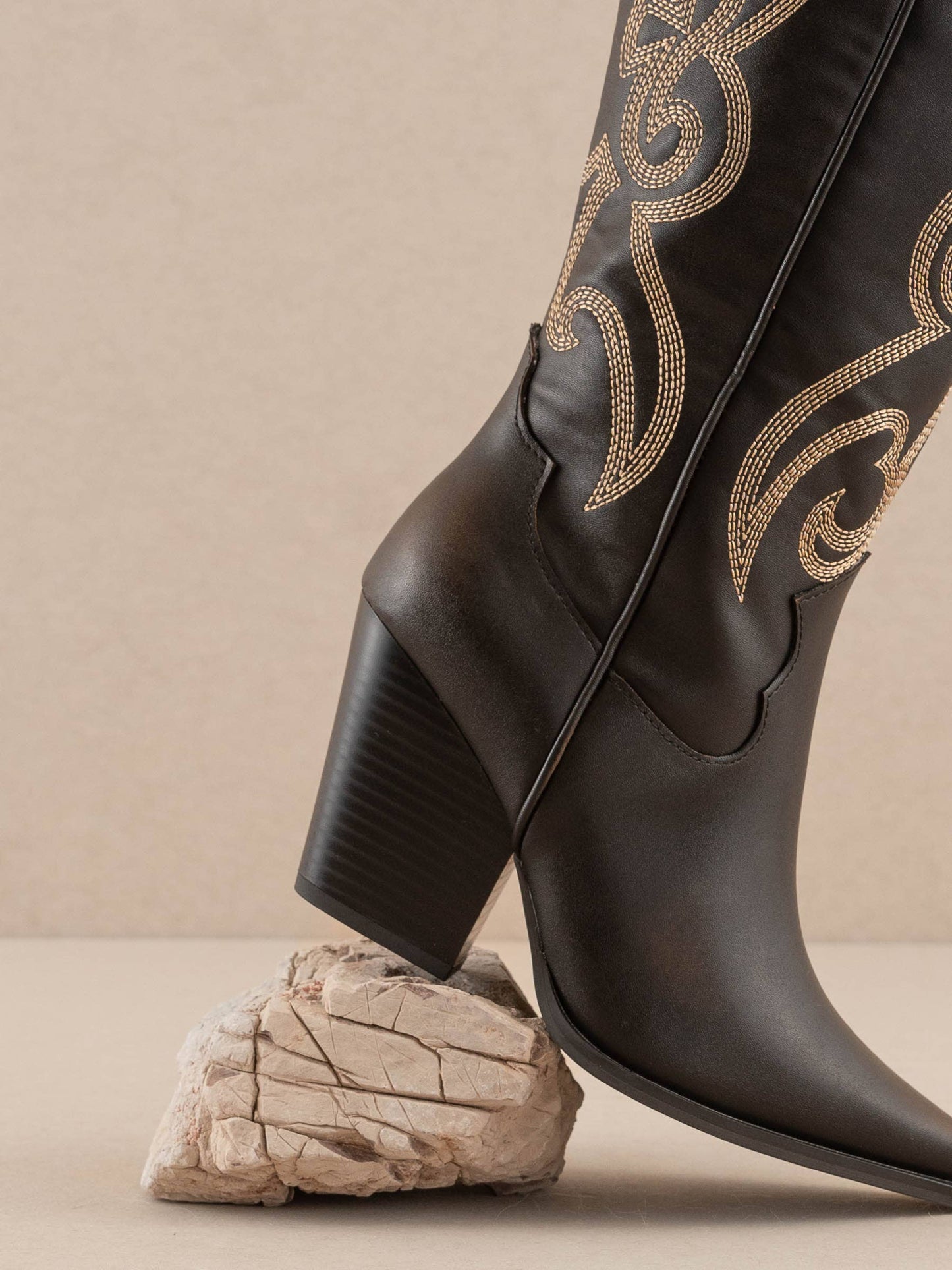 Oasis Society The Astrid Brown | Knee High Embroidered Cowboy Boot