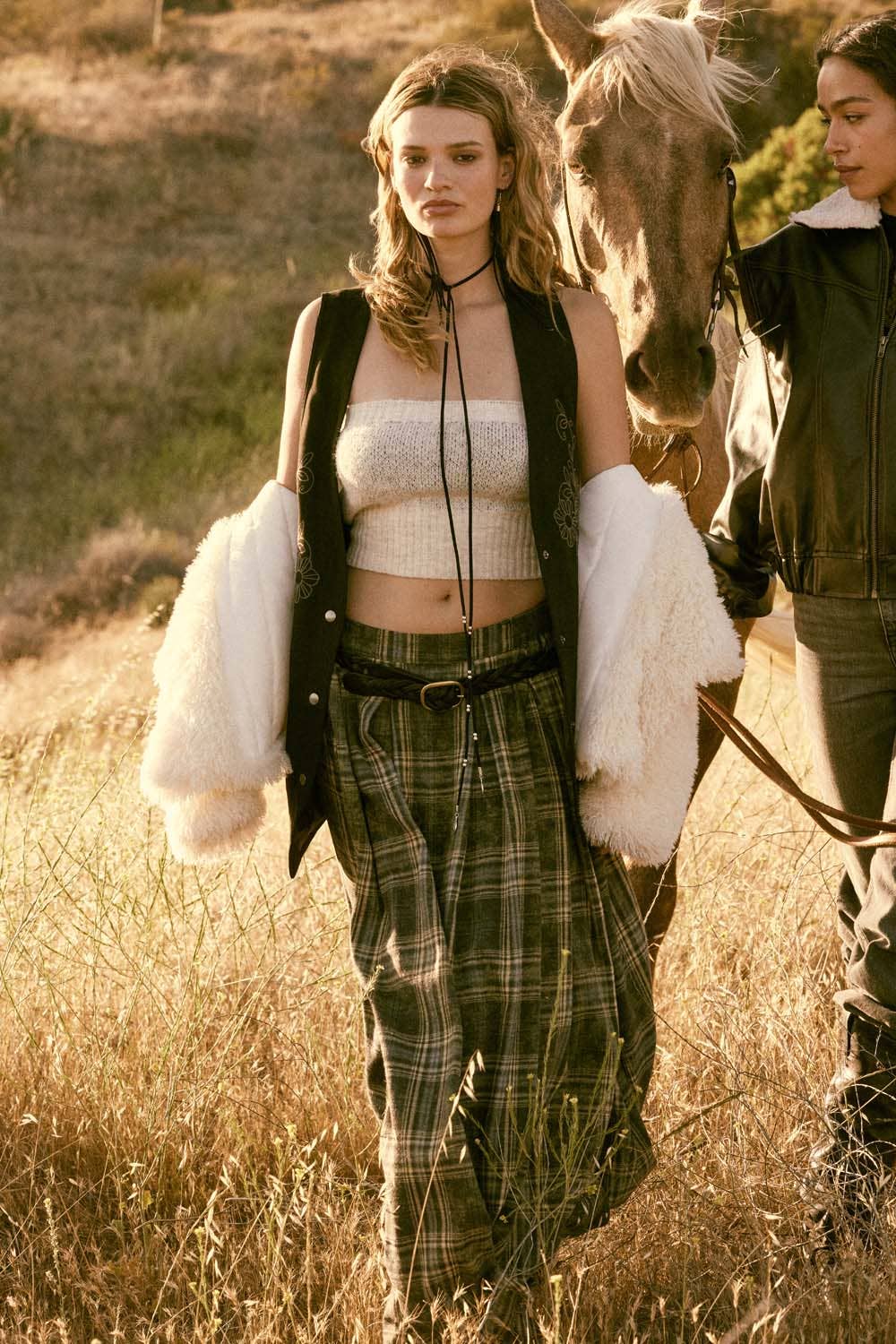 Daisy Plaid Raw Hem Maxi Skirt