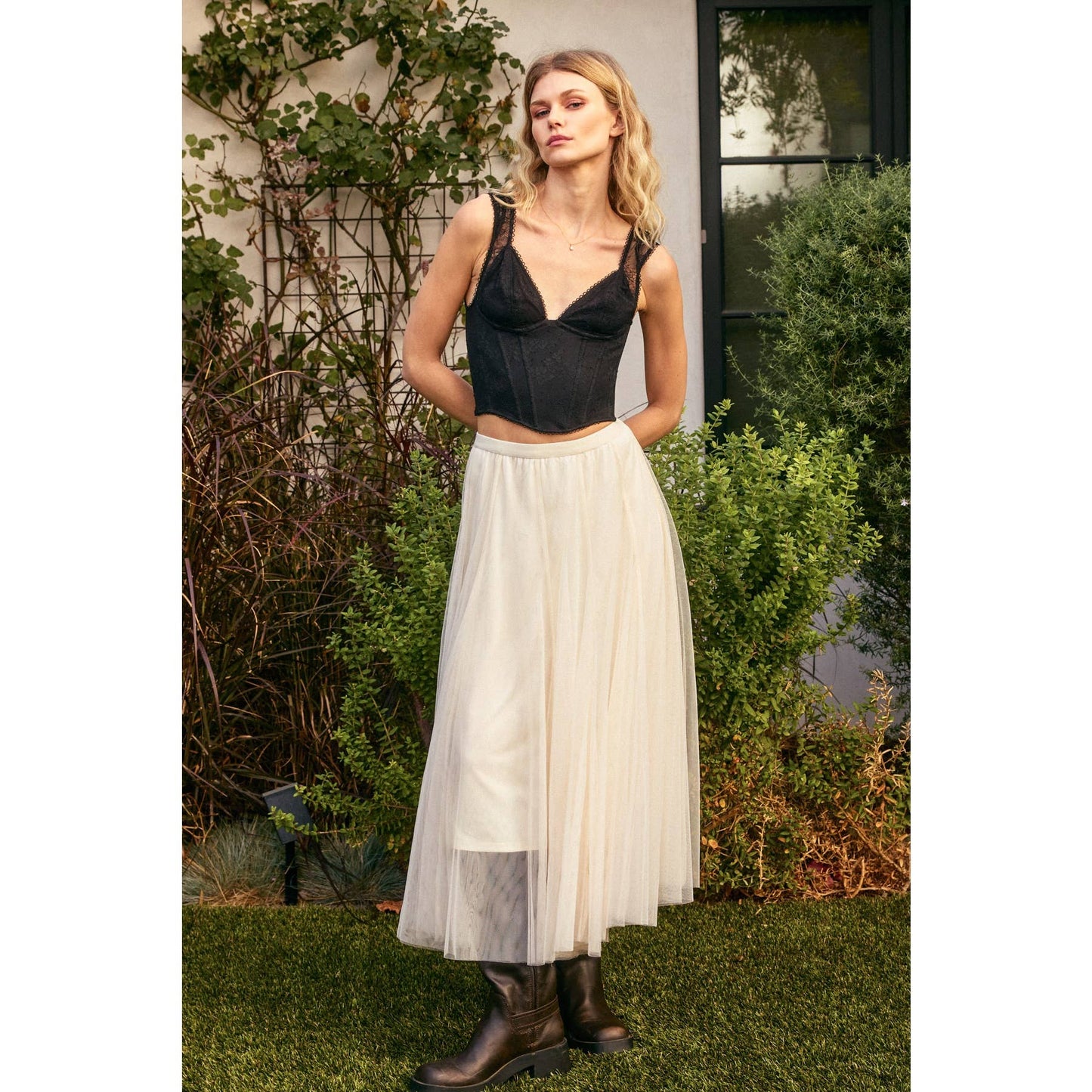 Mary - Be Free Mesh Paneled Midi Skirt