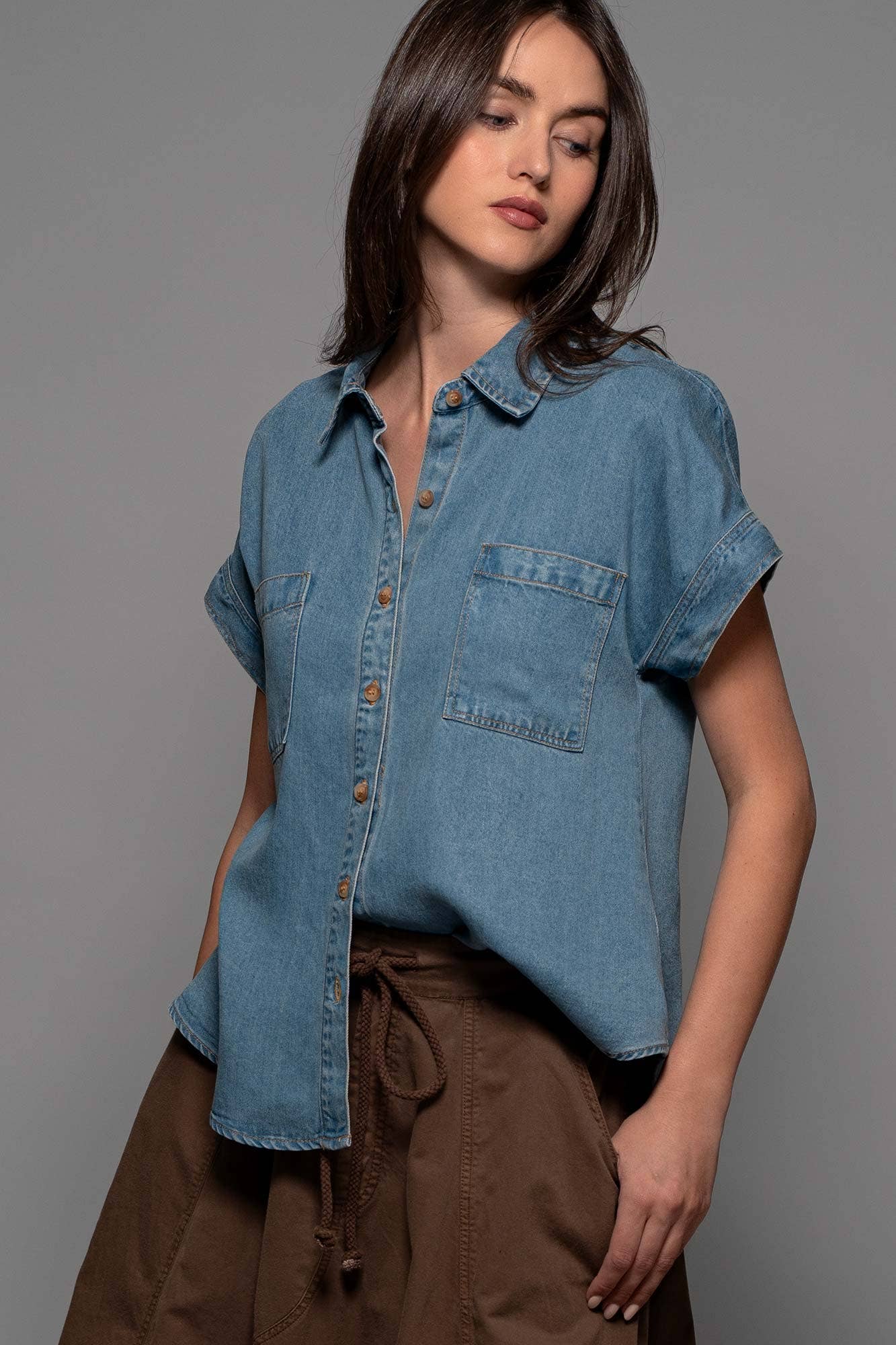 Leslie - lightweight Lyocell Camp Collar Denim Shirt