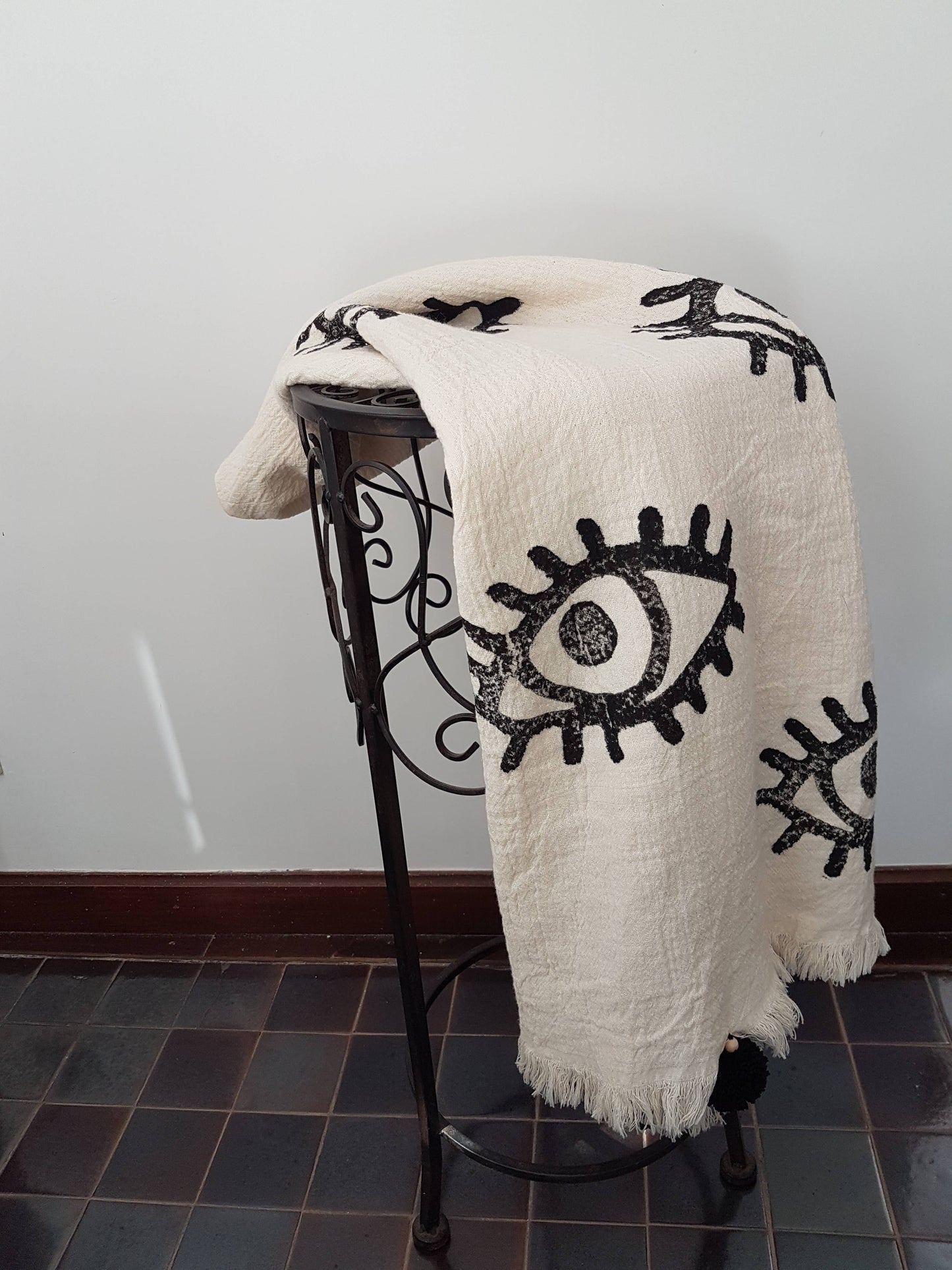 Black Evil Eye Throw Blanket by Moa