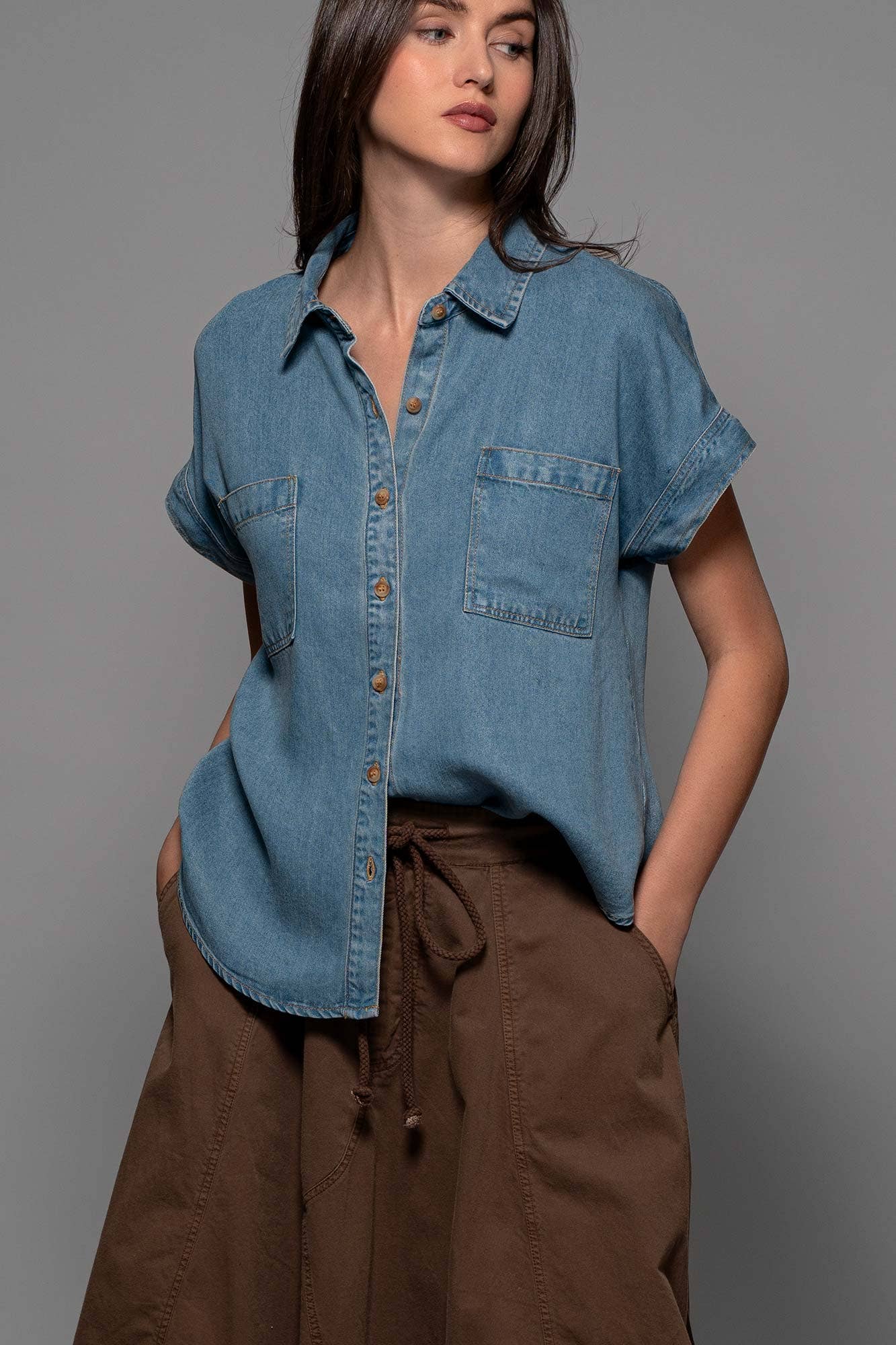 Leslie - lightweight Lyocell Camp Collar Denim Shirt