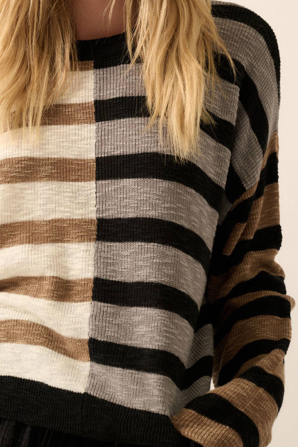 Claire - Contrast Color Stripes Ribbed-Knit Sweater
