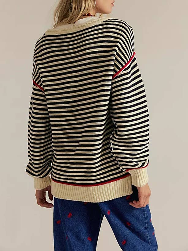 Diane - Dropped shoulders oversized Knit sweater Pullover in stripe