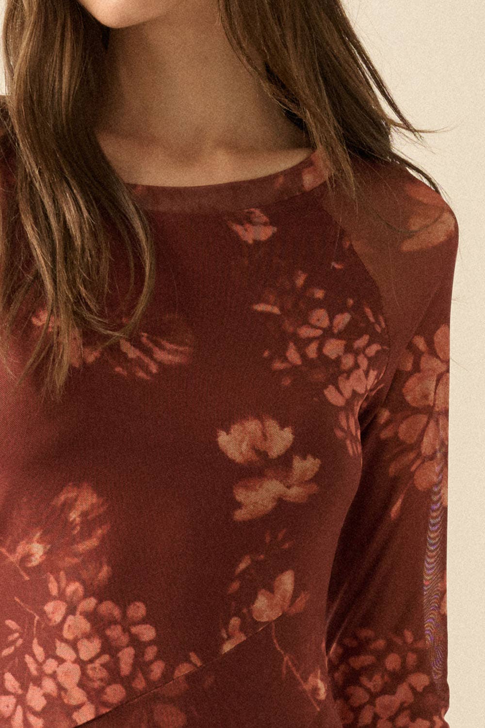Harriet - Floral Mesh Asymmetrical Paneled Midi Dress