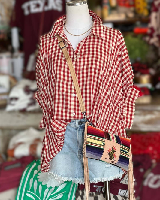 Gracie- Classic Plaid Check Button Up Blouse Top