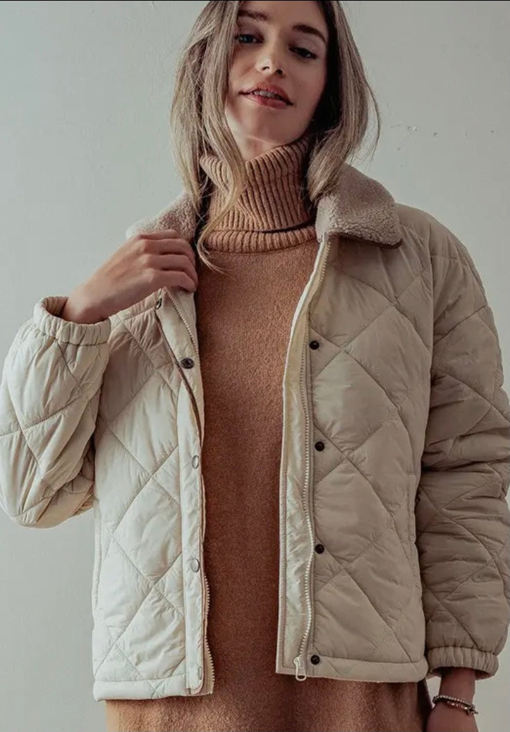 Gwen Quilted Sherpa Collar Jacket