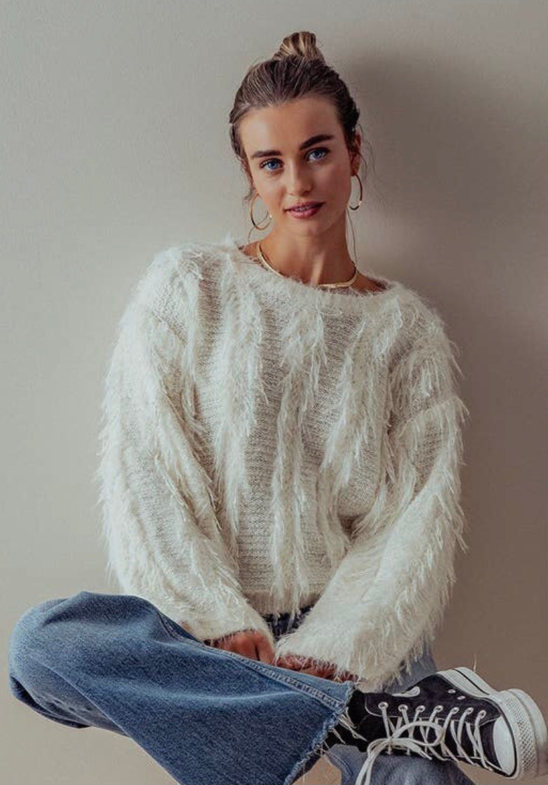 Viv - Vertical Fringe Soft Knit Sweater