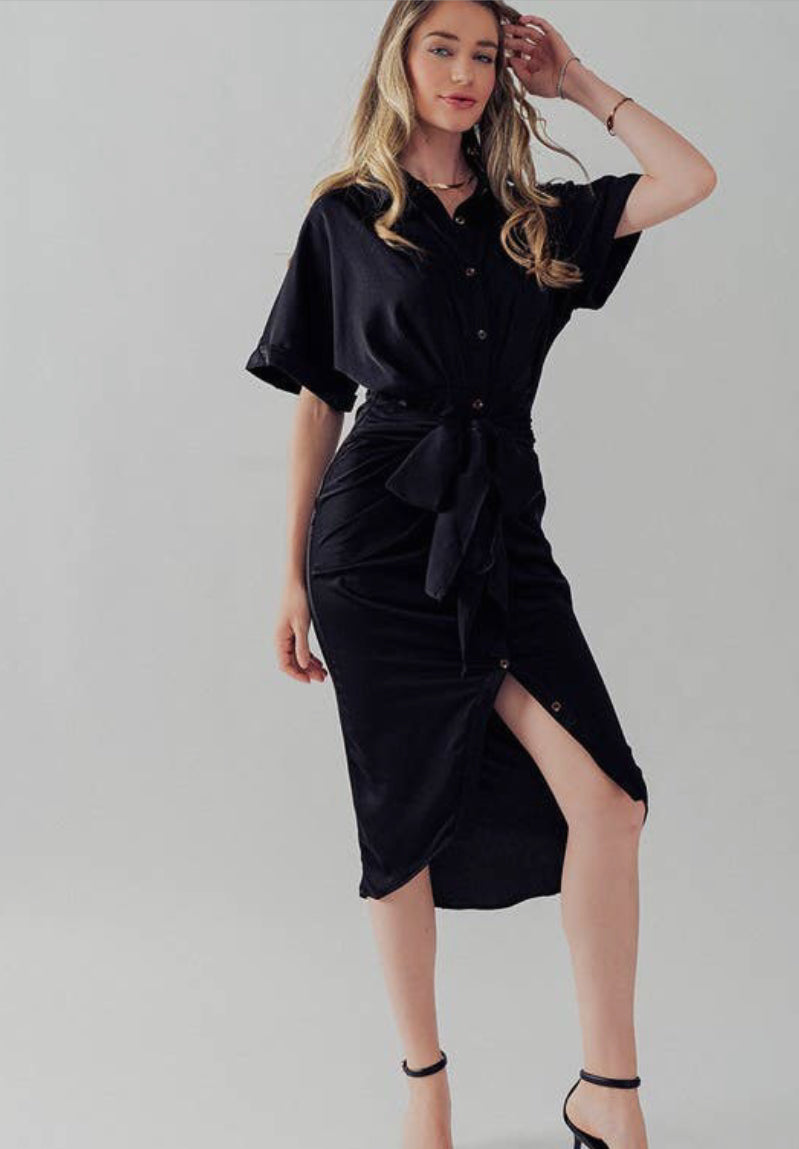 The Shannon Tie Front Midi Shirt Dress by BigHIT Fashion