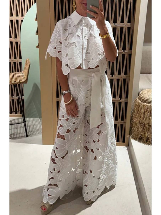 Camila Crochet Floral Lace Wide Leg Pant