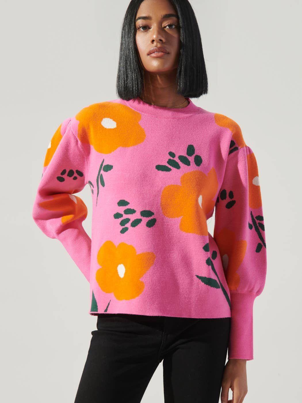 Sugarlips - Barbie Floral Puff Sleeve Sweater
